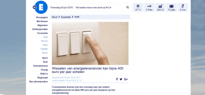 NU.nl: wisselen van energieleverancier kan bijna € 400,- per jaar schelen